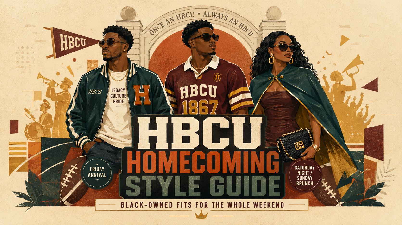 HBCU homecoming outfit ideas from Black-owned brands DIALLO, OMAGE, L'Jai Amor and Stroke of Art