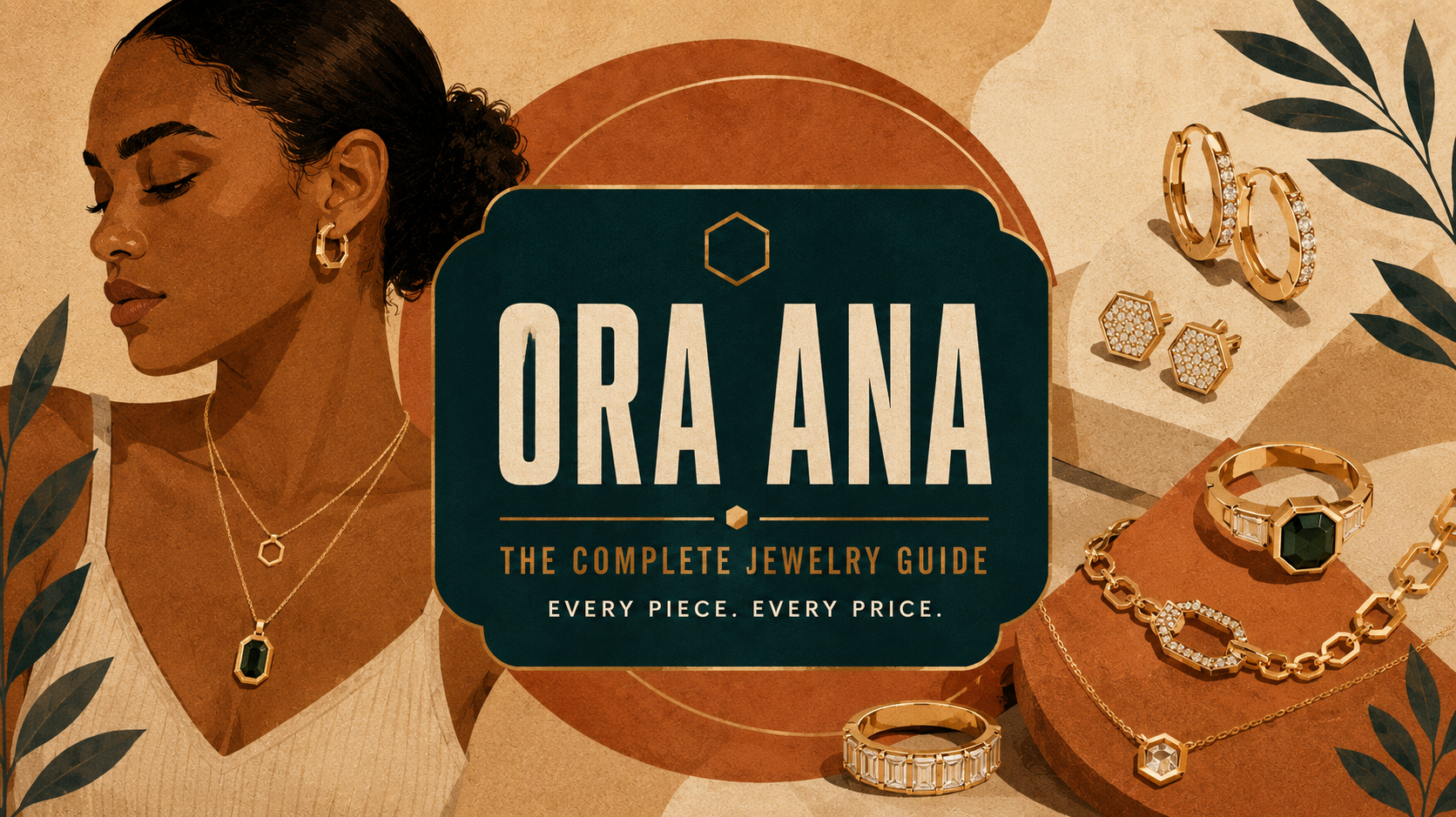 Ora Ana demi-fine jewelry: hexagon rings, hoops and gemstone necklaces in gold vermeil