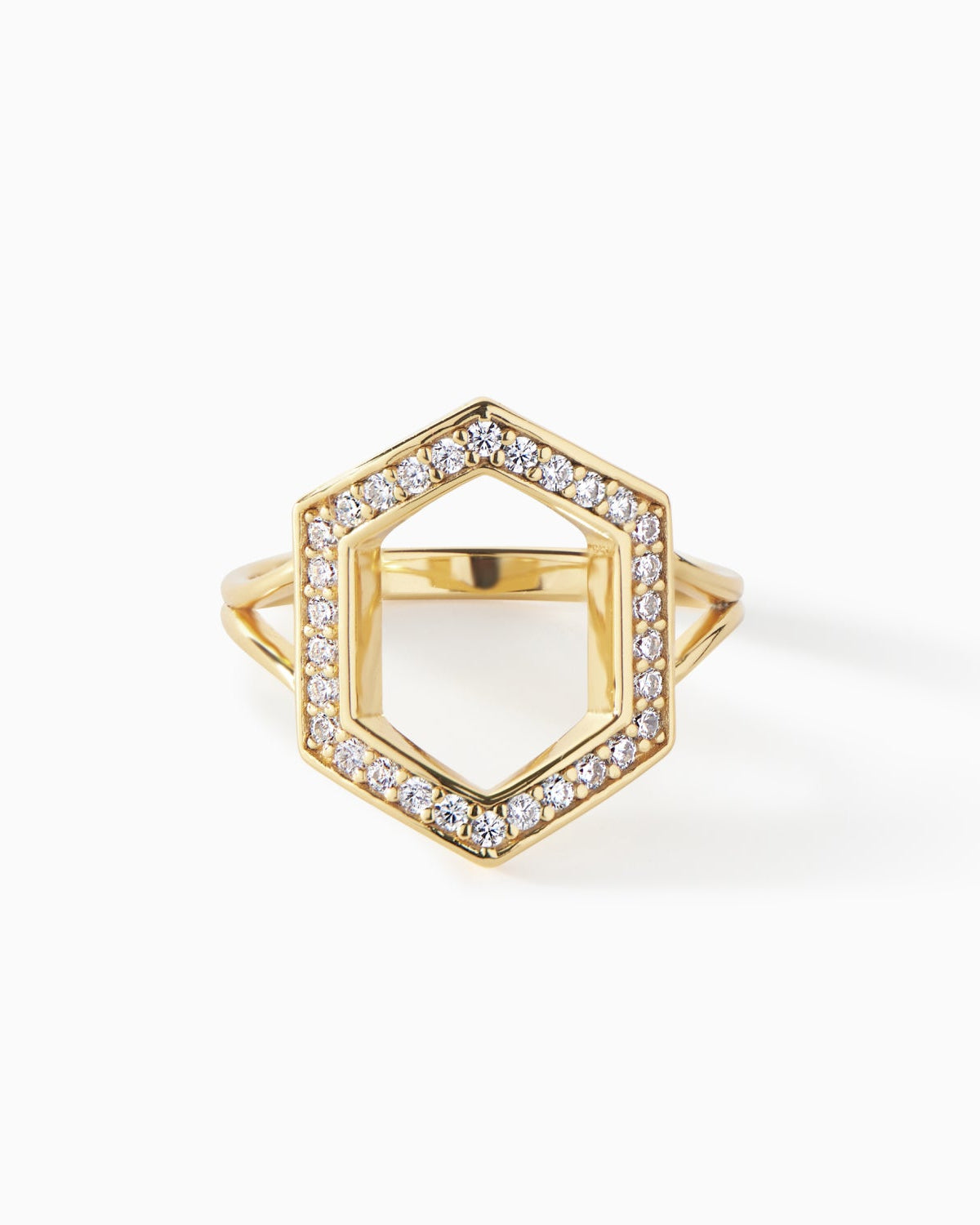 Ora Ana Donna Ring, an open hexagon band edged in sparkling stones