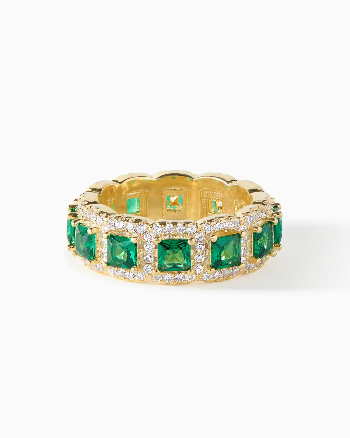 Ora Ana Crystalline Ring, a band of square cut crystals haloed in smaller stones