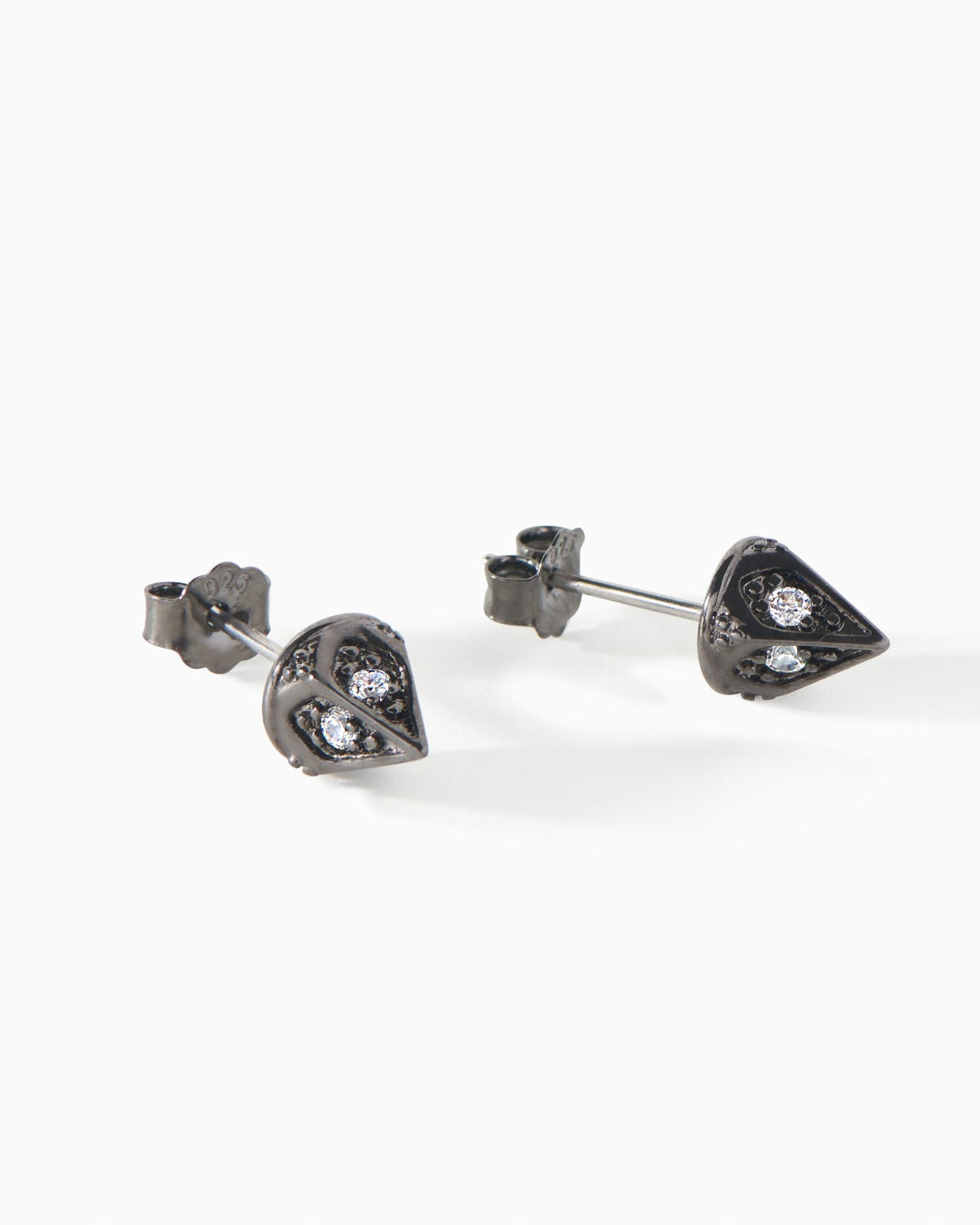Dagger Stud Earrings in black finish with black CZ from Ora Ana