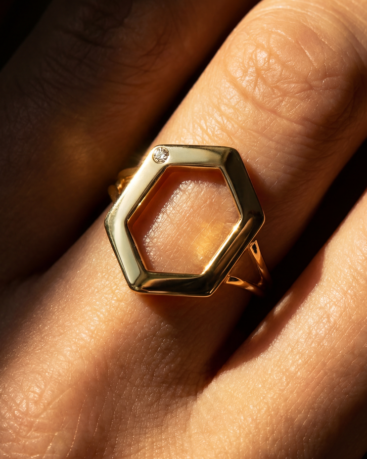 Danielle Burnish Stone Ring by Ora Ana worn on the finger
