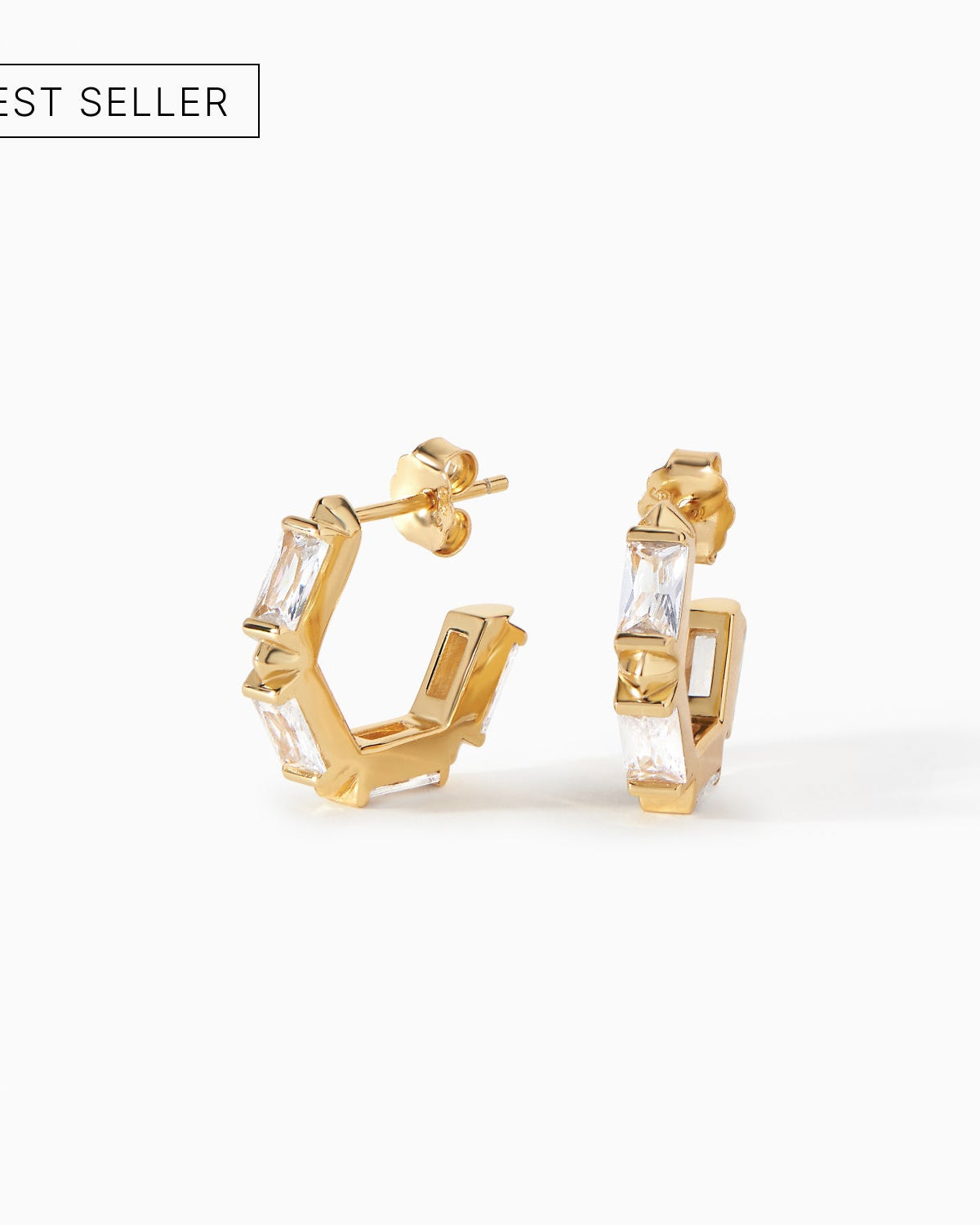 Ora Ana Claire Huggie Hoop Earrings, 18mm polished hoops set with CZ stones