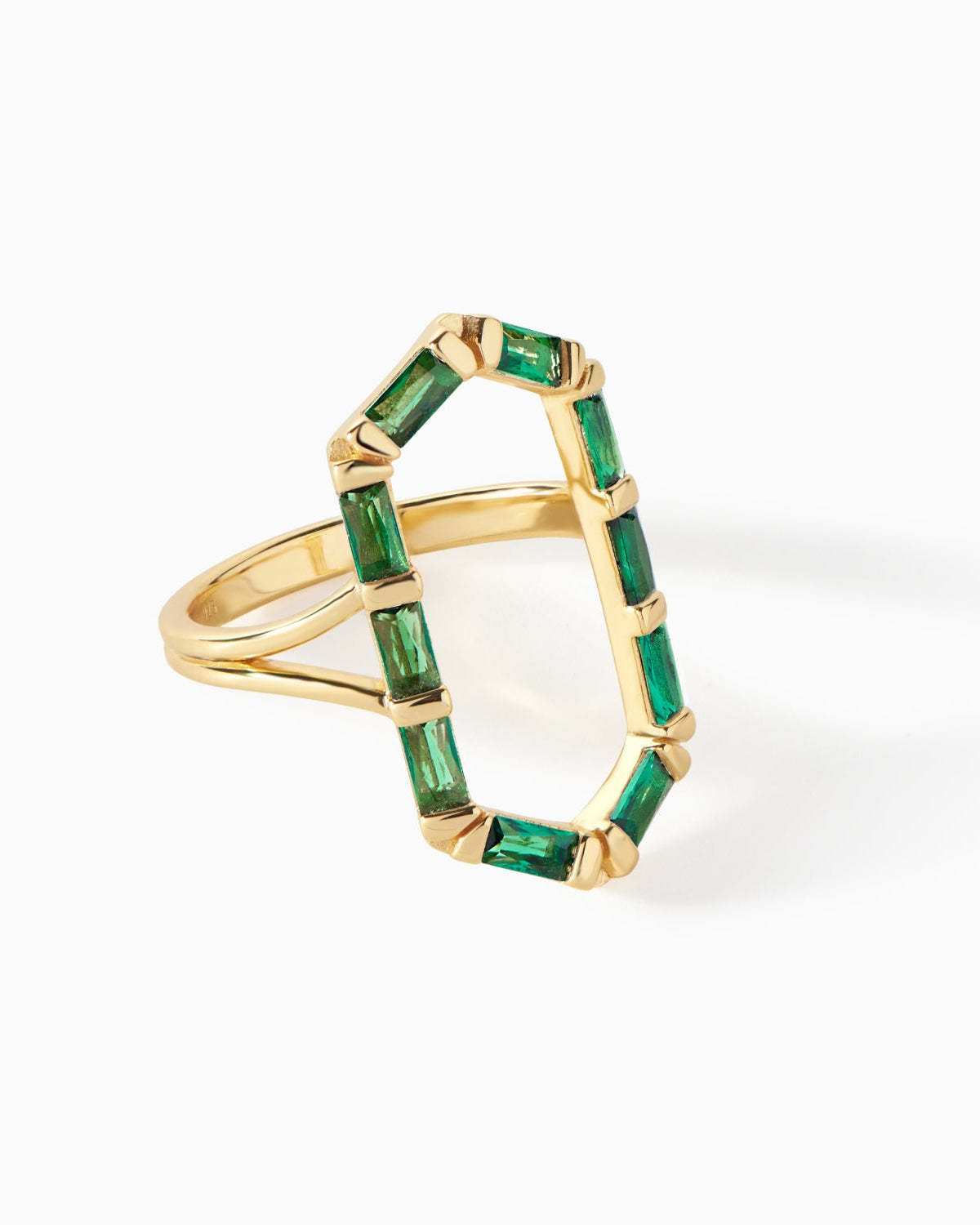 Detail of the baguette stones on the gold vermeil Ora Ana James Ring