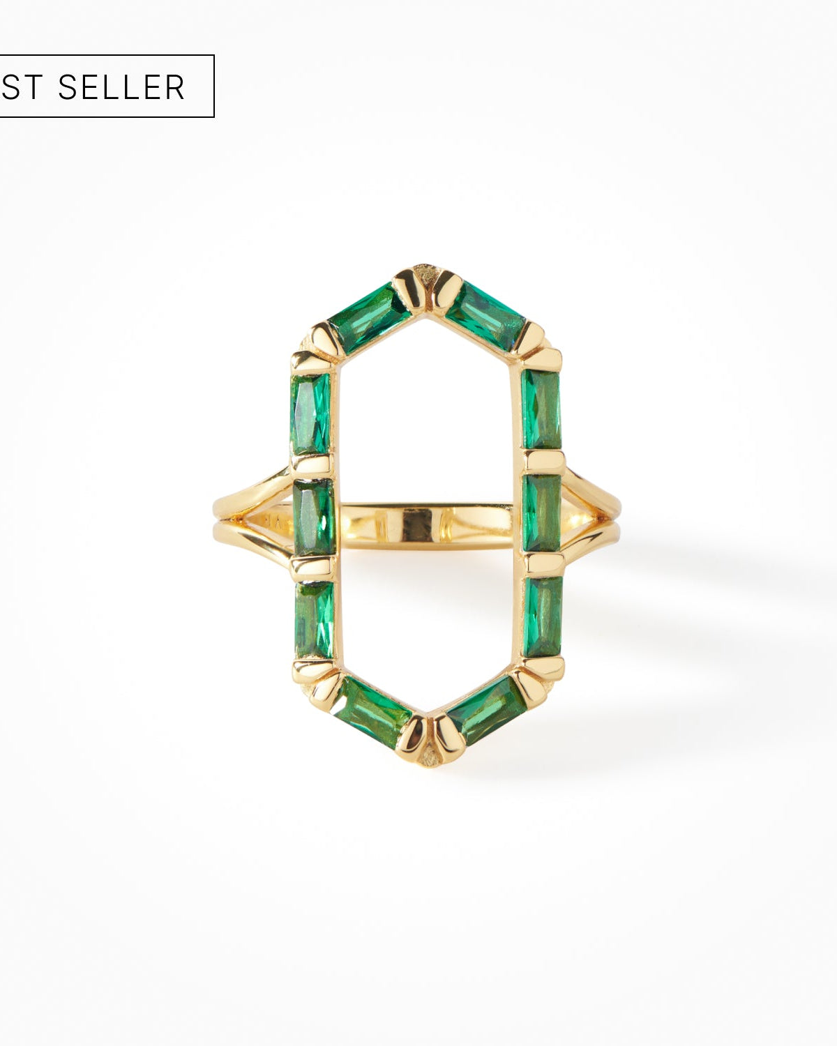 Ora Ana James Ring, a hexagon band traced in baguette stones in gold vermeil