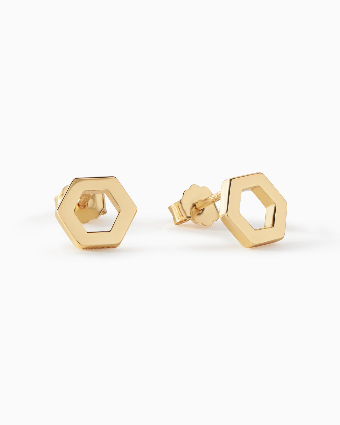 Ora Ana Helena Stud Earrings, polished hexagon studs in gold vermeil