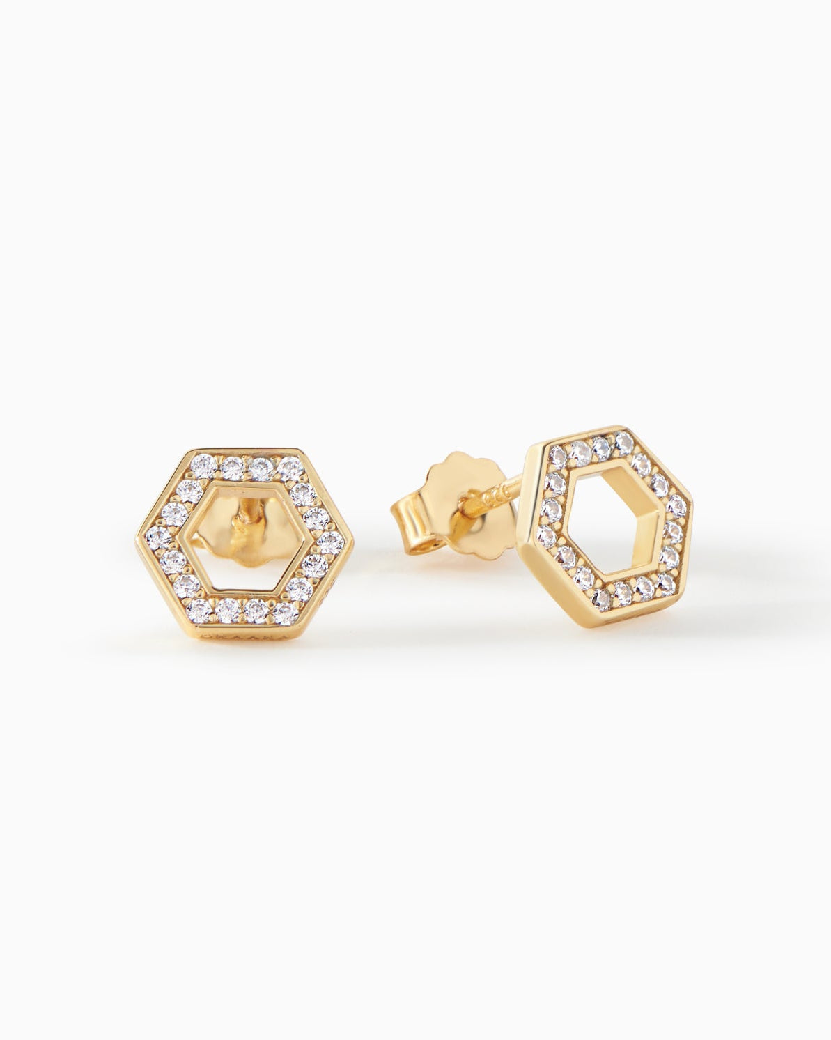 Ora Ana Olivia Stud Earrings, pave hexagon studs in gold vermeil
