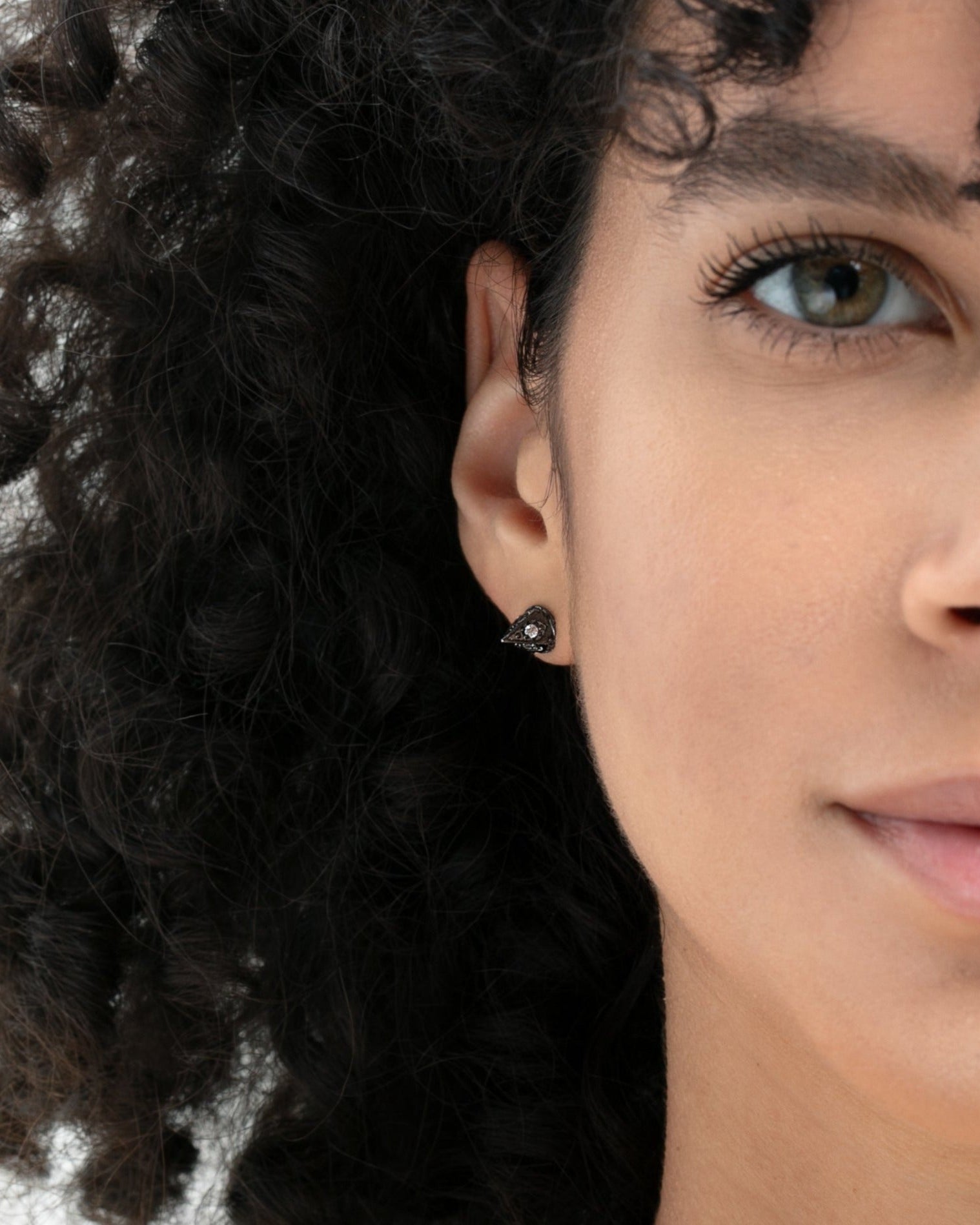 Detail of the 7mm dagger form on the Ora Ana stud earrings