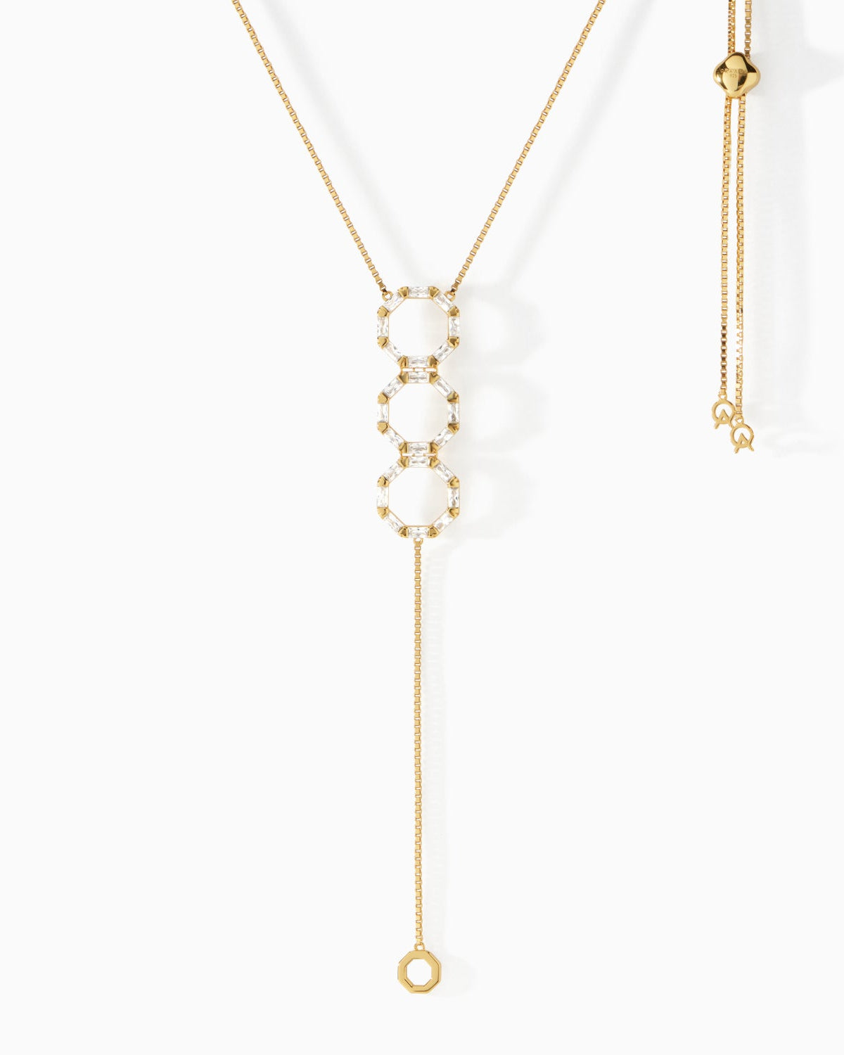 Ora Ana Stella Lariat Necklace in gold vermeil with cascading hexagon pendants