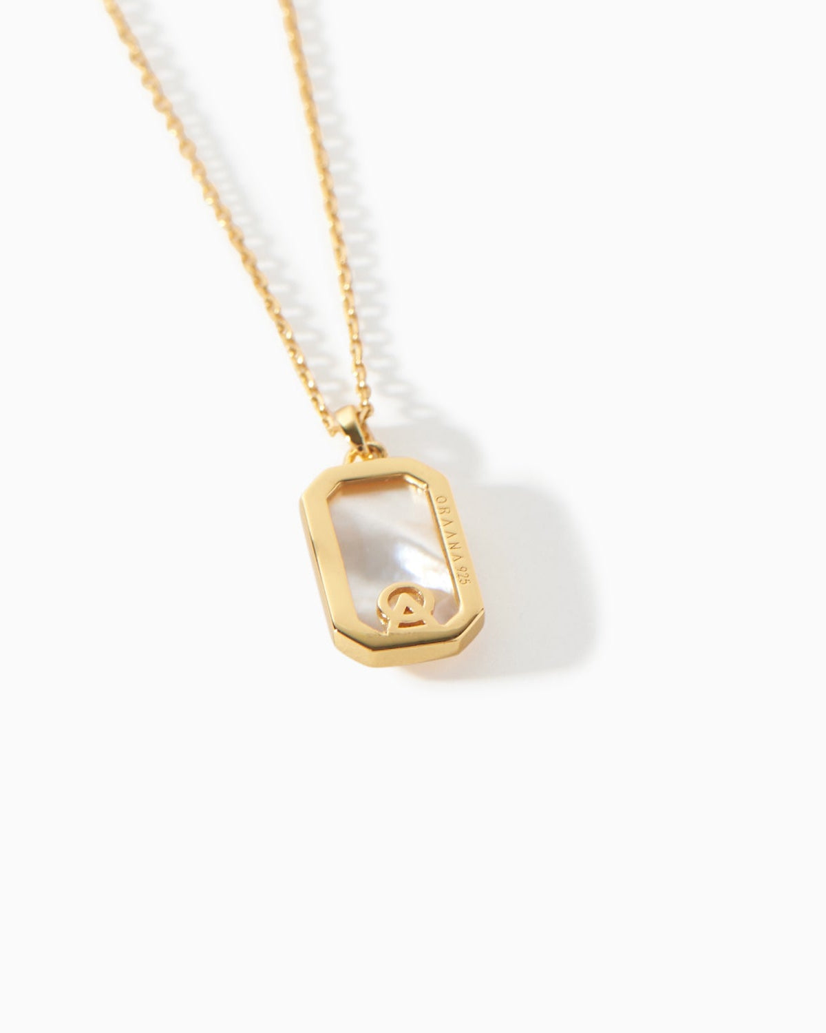 Tessa Tag Necklace with grey mother of pearl from Ora Ana