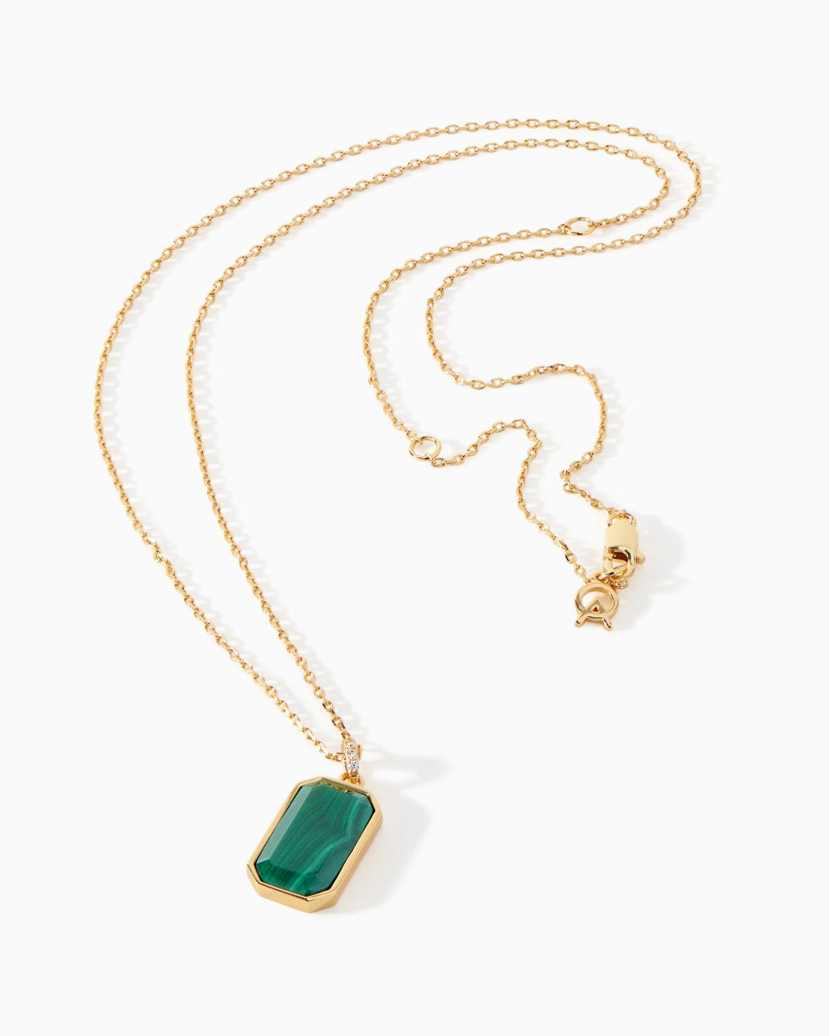 Ora Ana Tessa Tag Necklace in gold vermeil with a malachite emerald cut pendant