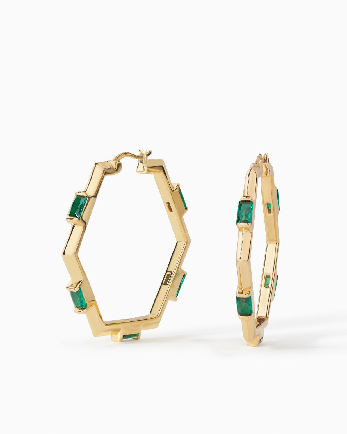 Claire Hoop Earrings medium in gold vermeil with emerald CZ from Ora Ana