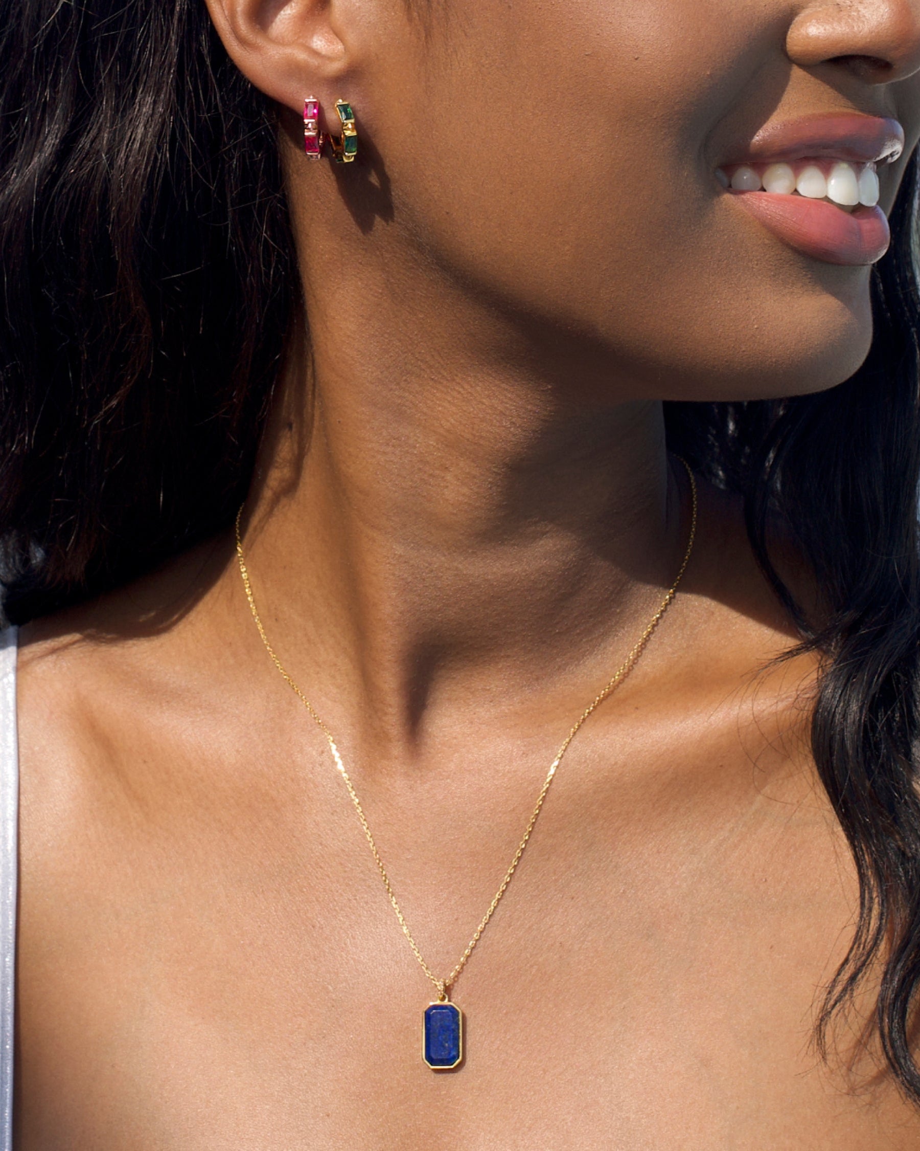 All Ora Ana Tessa Tag Necklace gemstone options shown together