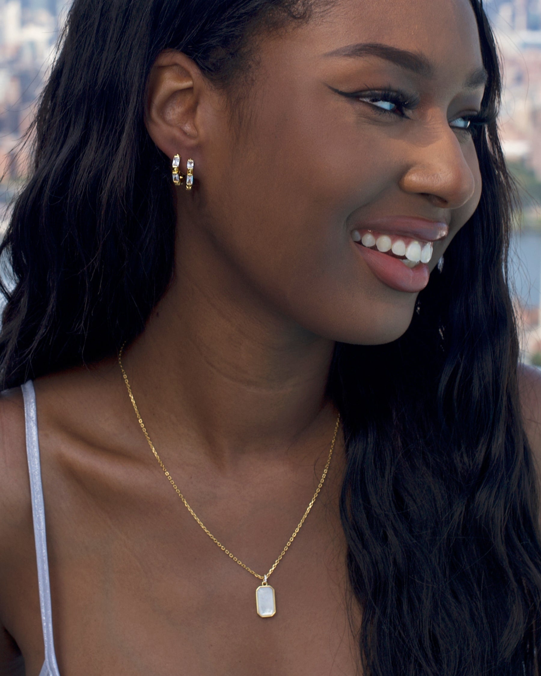 Tessa Tag Necklace in gold vermeil on the adjustable link chain, Ora Ana