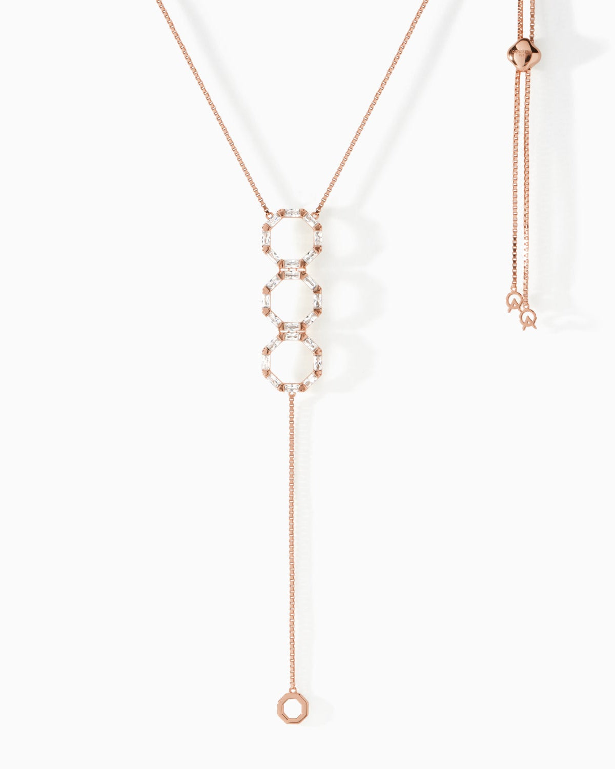 Ora Ana Stella Lariat Necklace on the box chain, close view