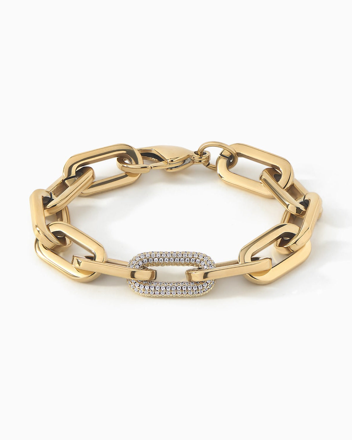 Ora Ana Daphne Link Bracelet in stainless steel with a pave oval link