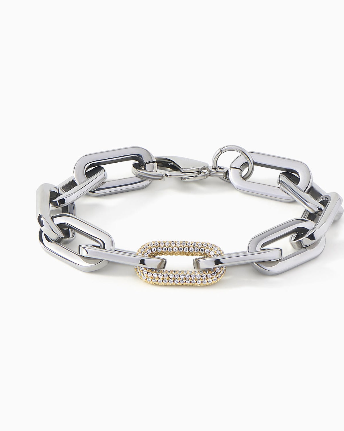 Ora Ana Daphne MM Link Bracelet with a single contrasting pave link