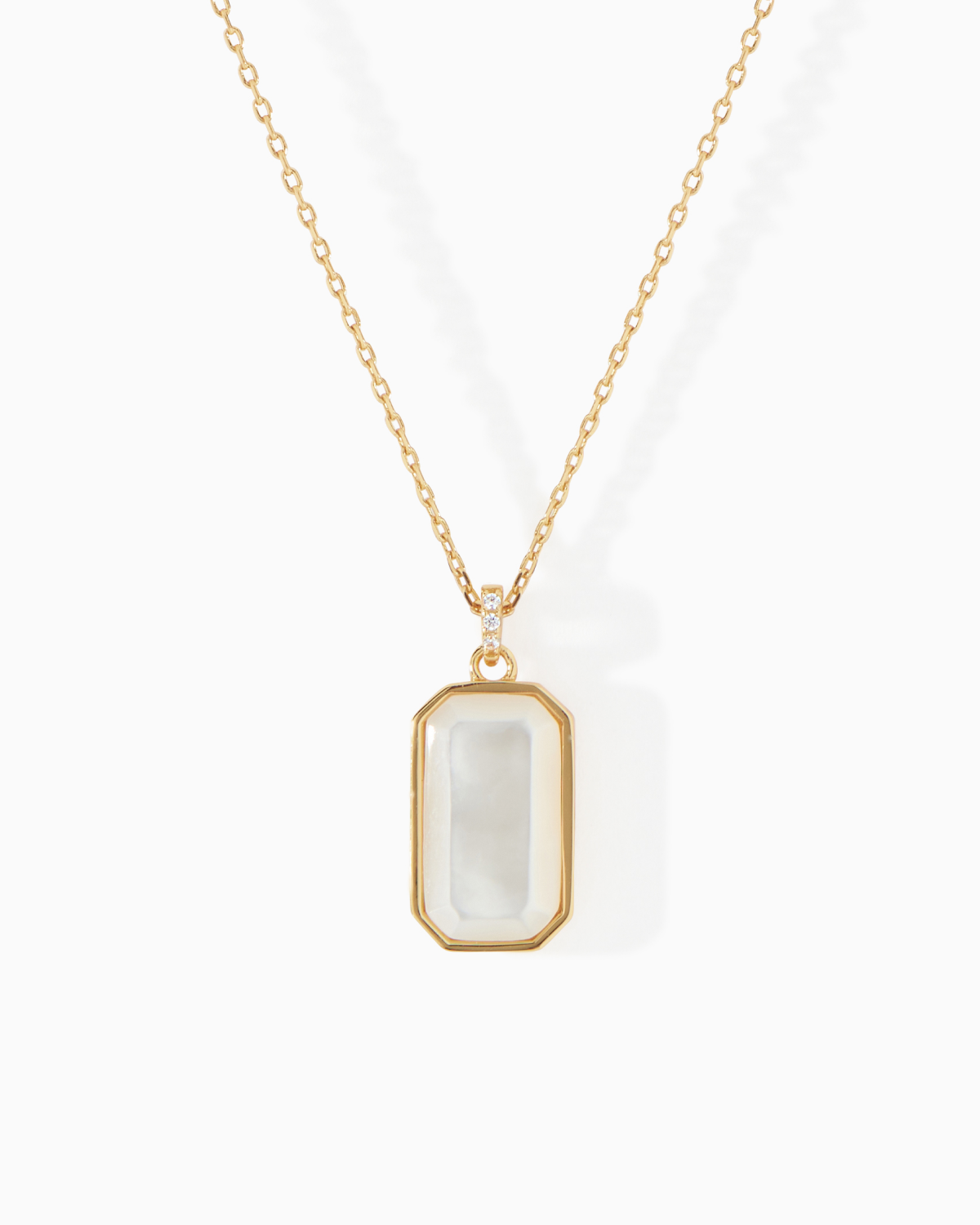 Tessa Tag Necklace with a mother of pearl pendant from Ora Ana