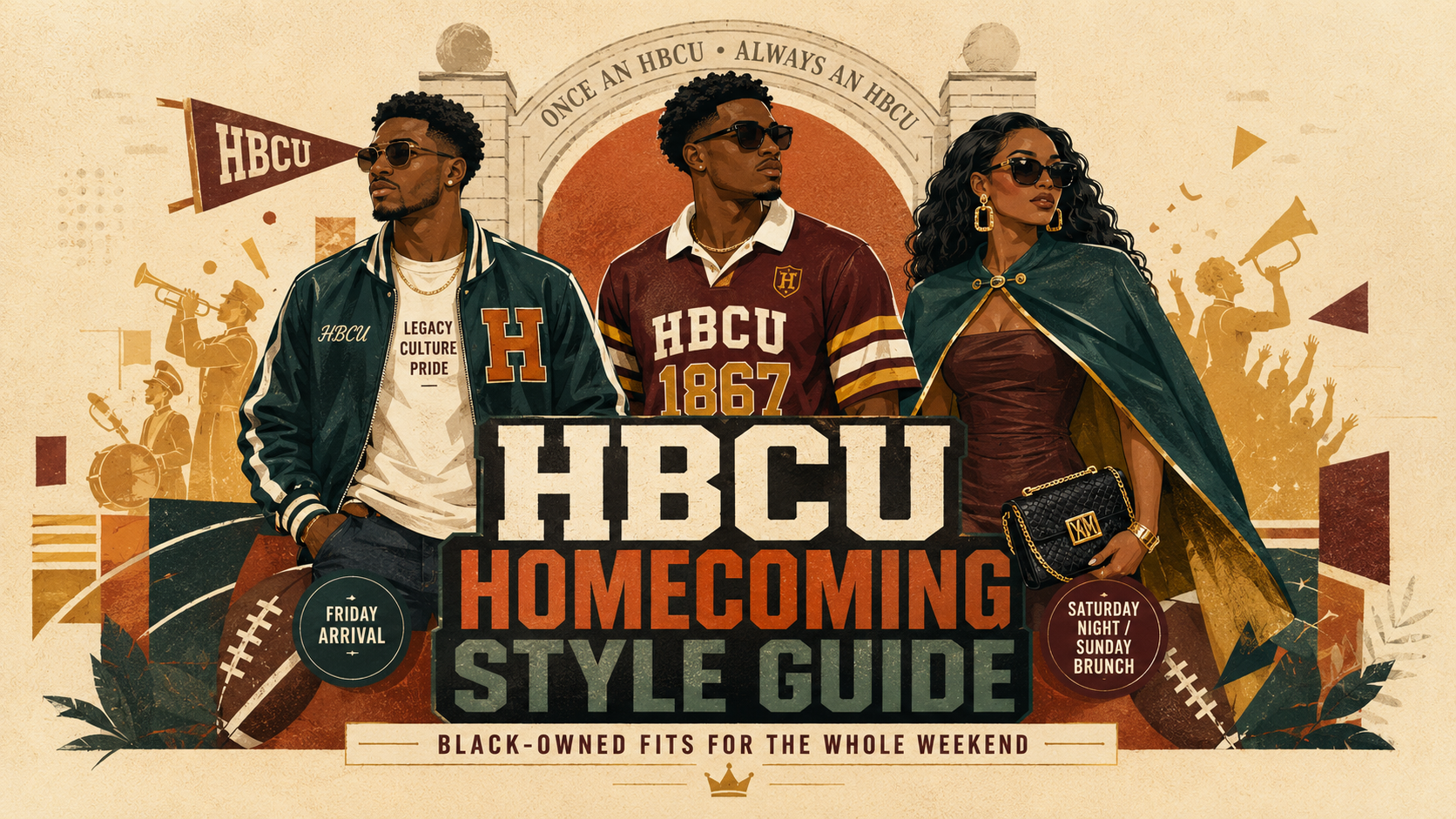HBCU homecoming outfit ideas from Black-owned brands DIALLO, OMAGE, L'Jai Amor and Stroke of Art
