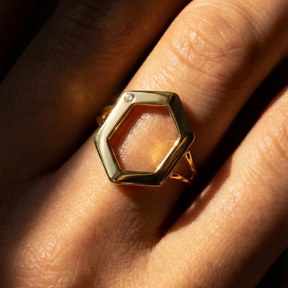 Danielle Burnish Stone Ring by Ora Ana worn on the finger