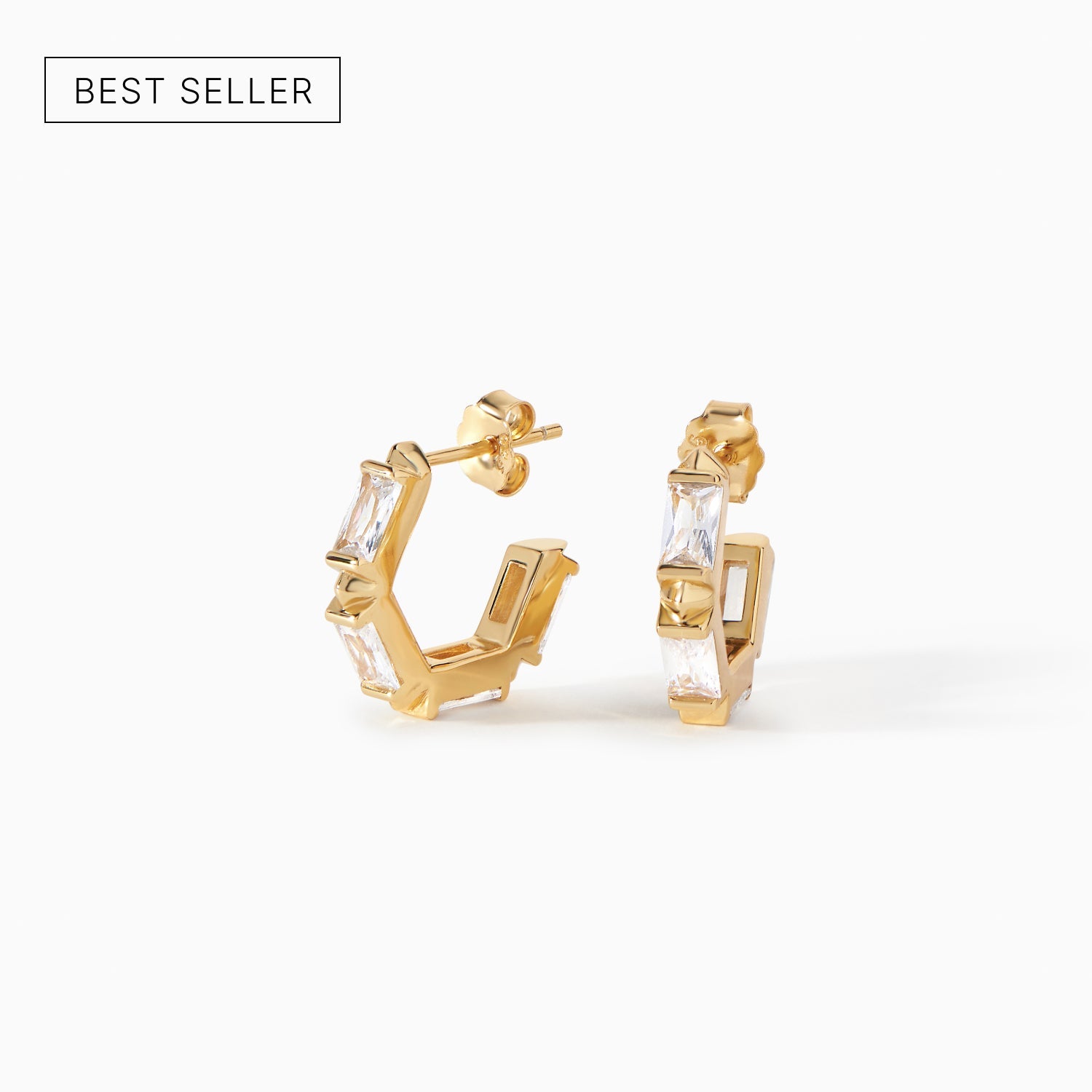 Ora Ana Claire Huggie Hoop Earrings, 18mm polished hoops set with CZ stones