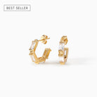 Ora Ana Claire Huggie Hoop Earrings, 18mm polished hoops set with CZ stones