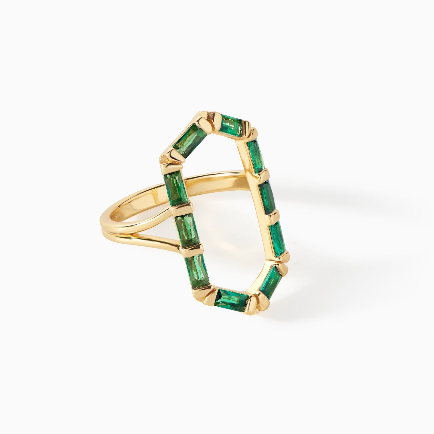 Detail of the baguette stones on the gold vermeil Ora Ana James Ring