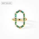 Ora Ana James Ring, a hexagon band traced in baguette stones in gold vermeil