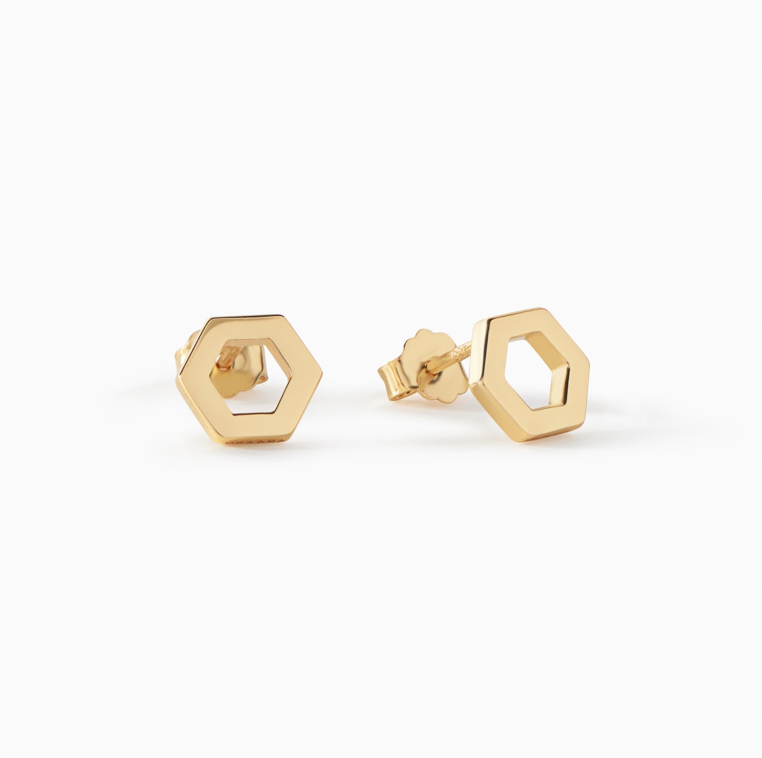 Ora Ana Helena Stud Earrings, polished hexagon studs in gold vermeil
