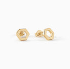 Ora Ana Helena Stud Earrings, polished hexagon studs in gold vermeil