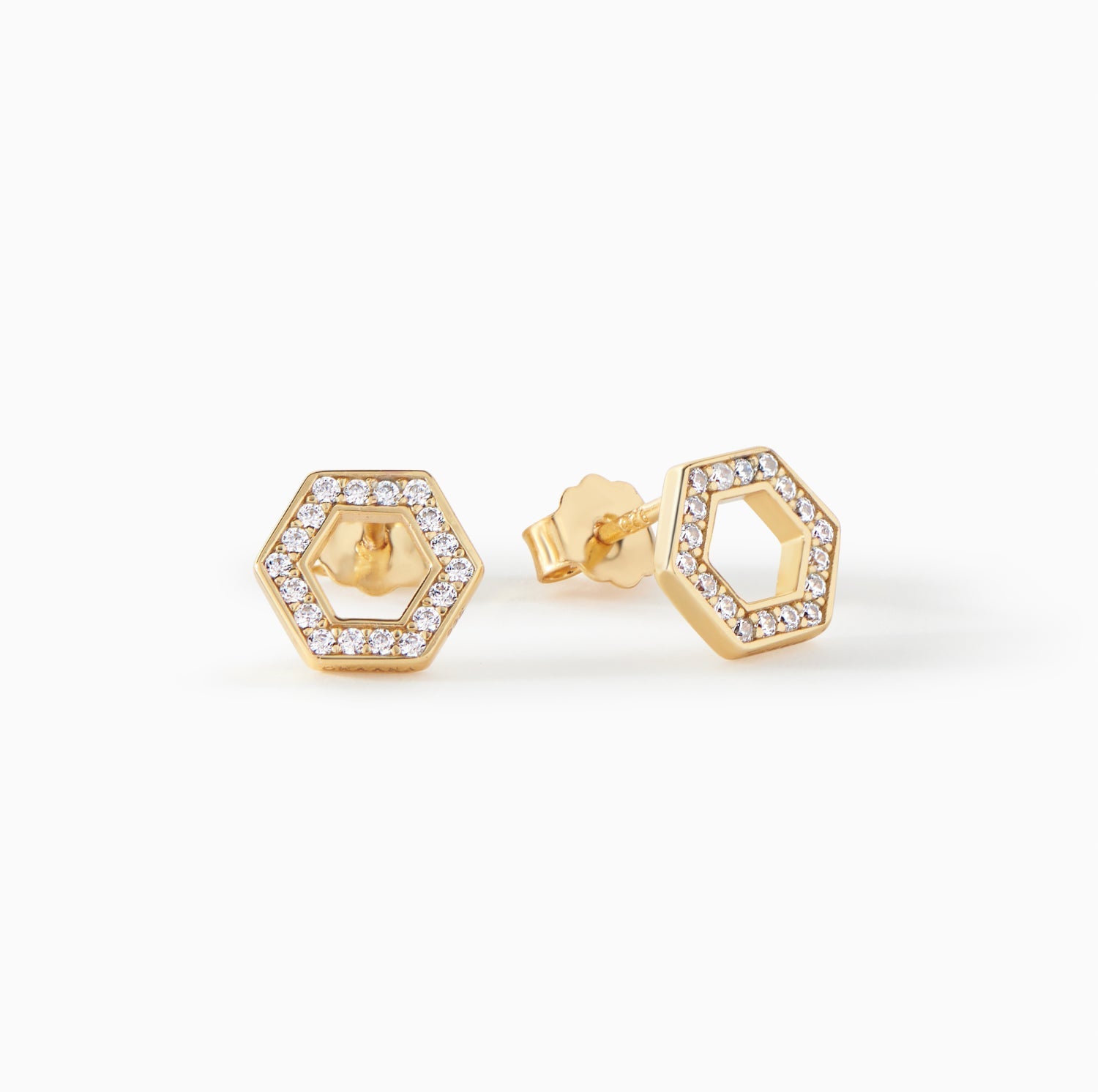 Ora Ana Olivia Stud Earrings, pave hexagon studs in gold vermeil