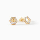 Ora Ana Olivia Stud Earrings, pave hexagon studs in gold vermeil