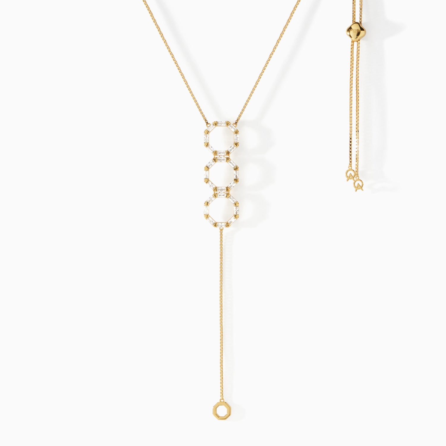 Ora Ana Stella Lariat Necklace in gold vermeil with cascading hexagon pendants
