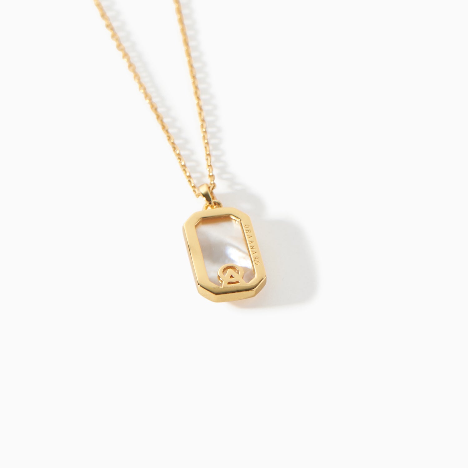 Tessa Tag Necklace with grey mother of pearl from Ora Ana