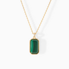 Detail of the malachite pendant on the Ora Ana Tessa Tag Necklace