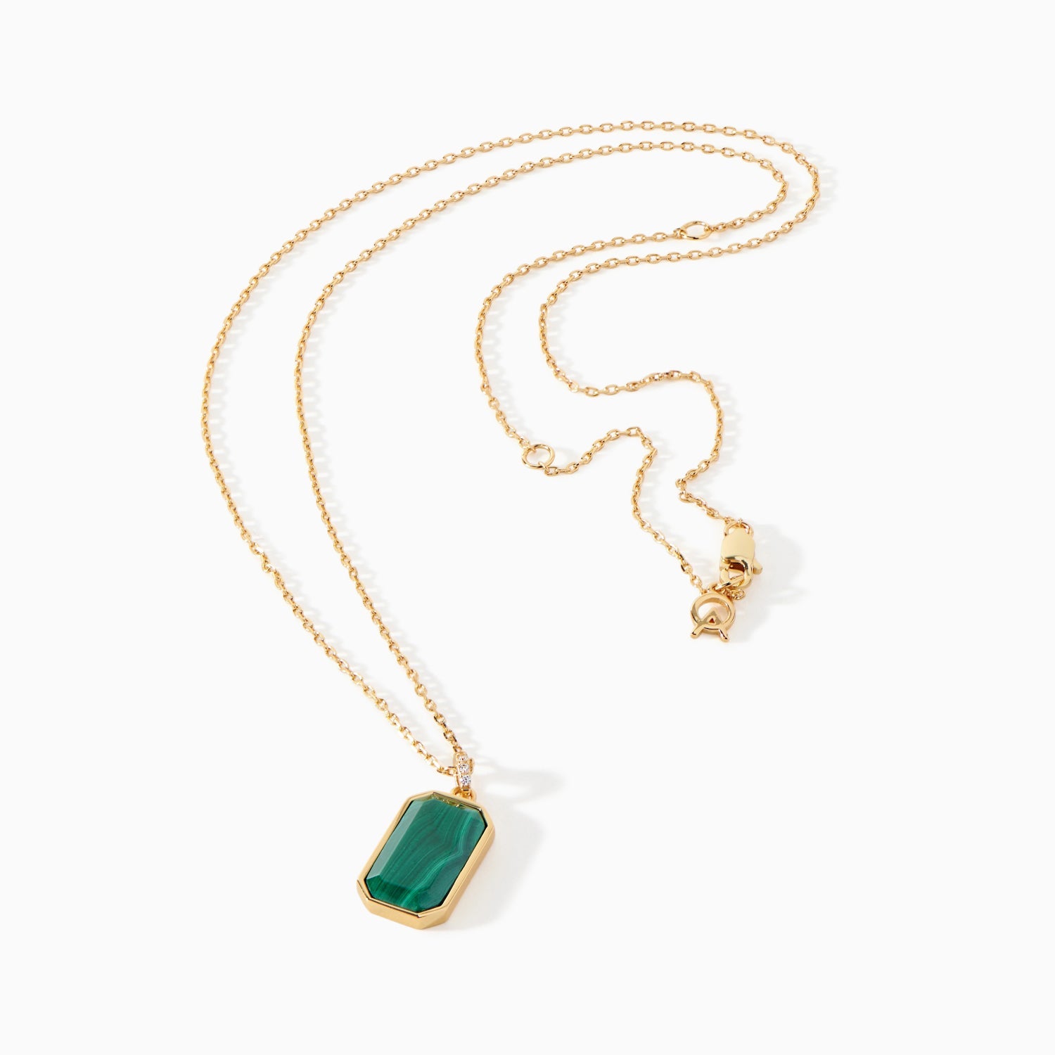 Ora Ana Tessa Tag Necklace in gold vermeil with a malachite emerald cut pendant