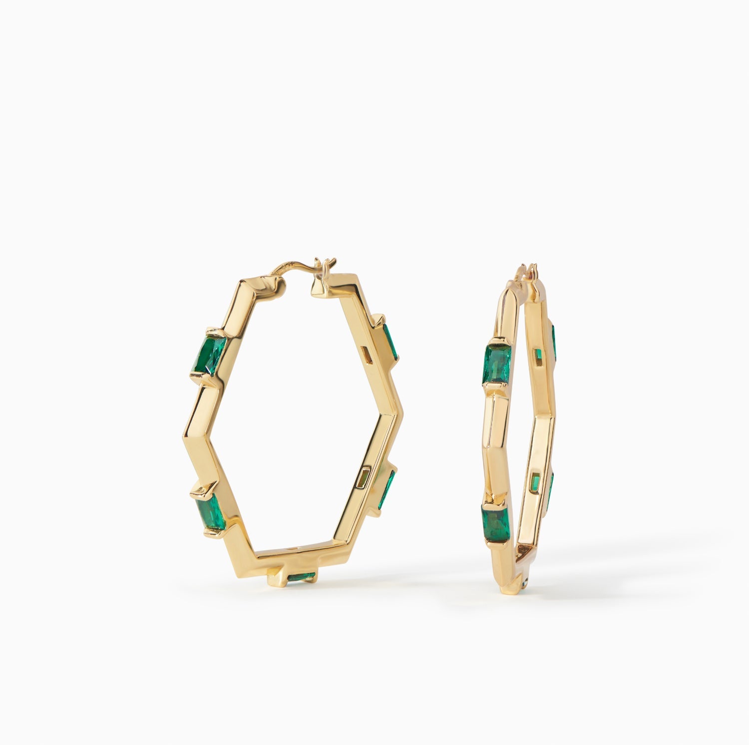 Claire Hoop Earrings medium in gold vermeil with emerald CZ from Ora Ana