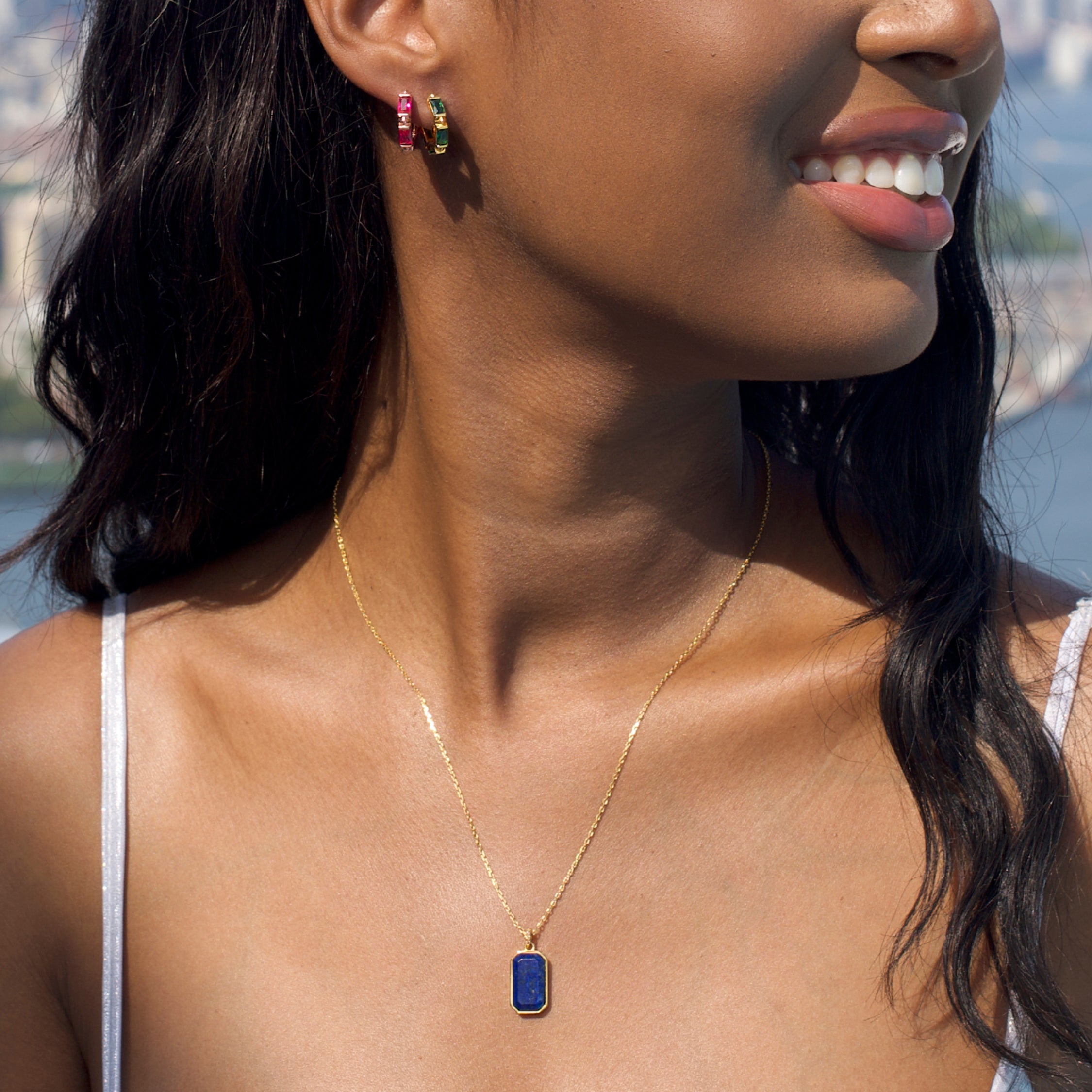 All Ora Ana Tessa Tag Necklace gemstone options shown together