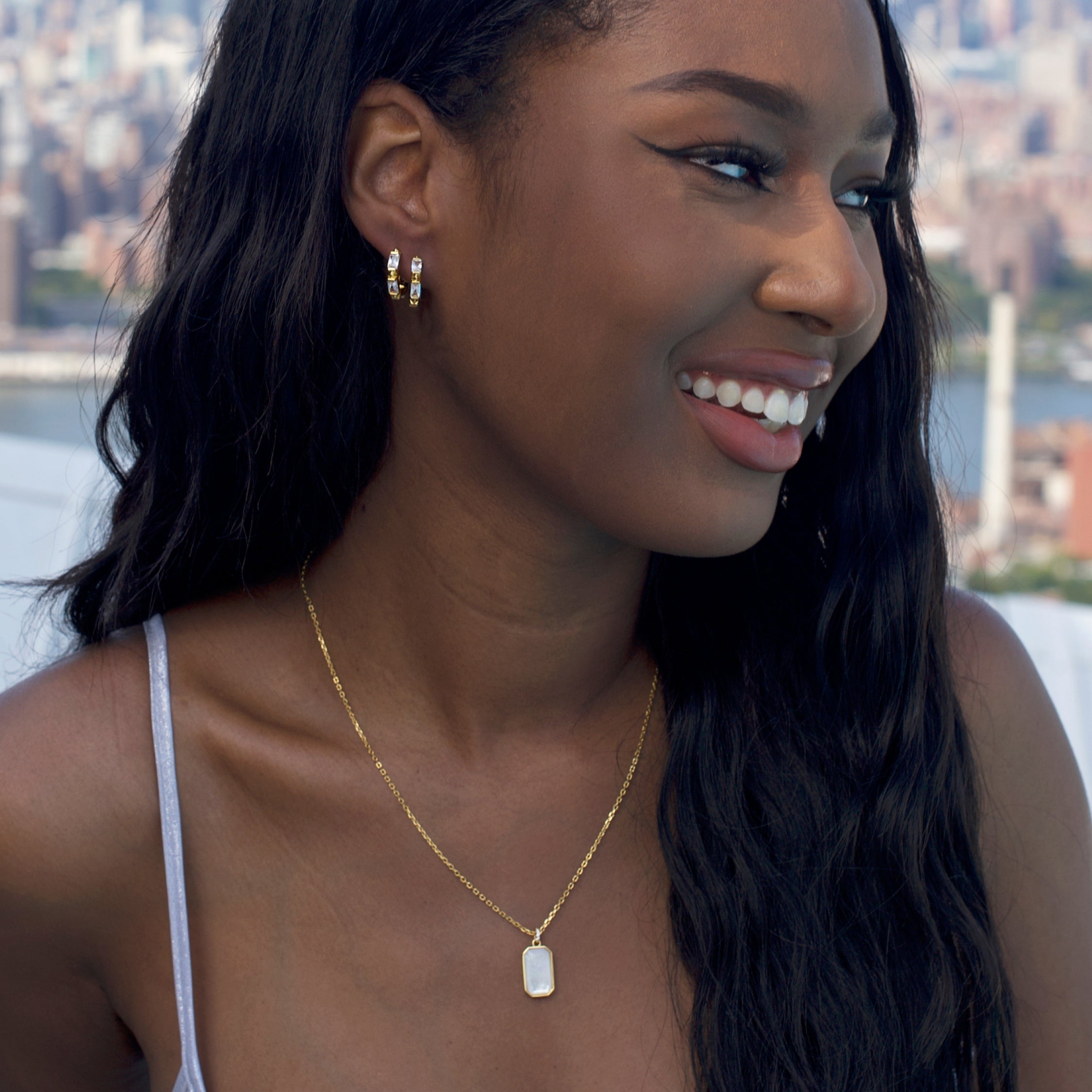 Tessa Tag Necklace in gold vermeil on the adjustable link chain, Ora Ana