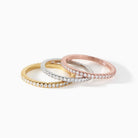 Ora Ana Isla Ring, a slim stackable band set with a row of CZ stones