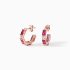 Claire Huggie Hoops in rose gold vermeil with ruby CZ from Ora Ana