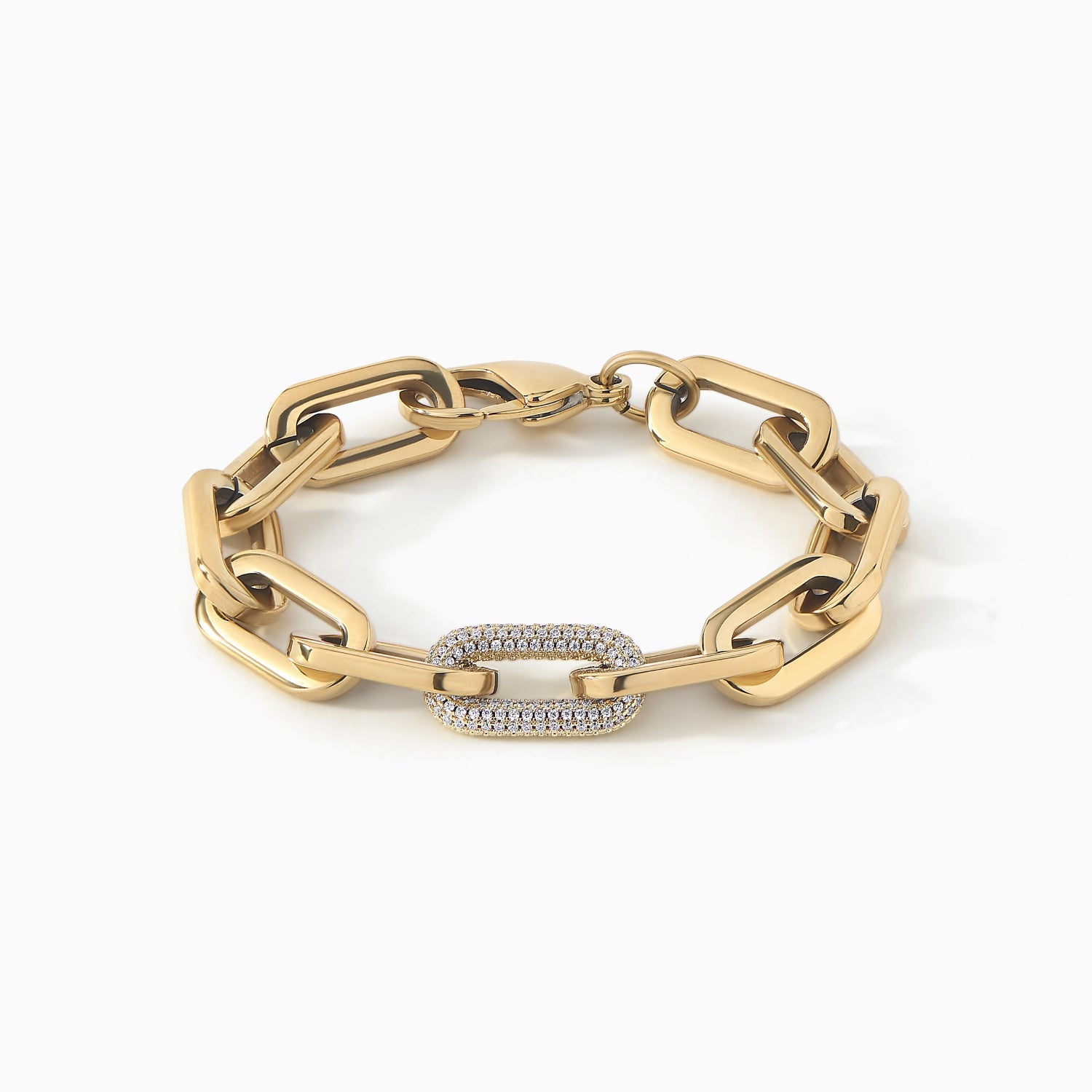 Ora Ana Daphne Link Bracelet in stainless steel with a pave oval link