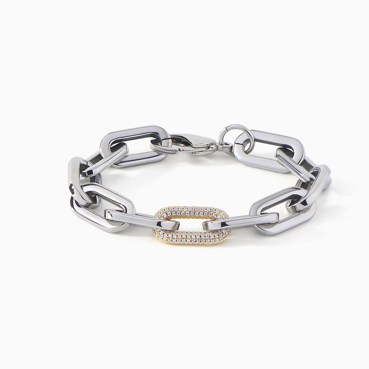 Ora Ana Daphne MM Link Bracelet with a single contrasting pave link