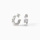 Claire Huggie Hoops with white CZ stones, close detail, Ora Ana